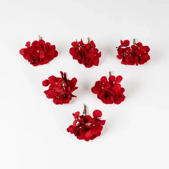 6-Piece Hydrangea Clip Decorations - Red