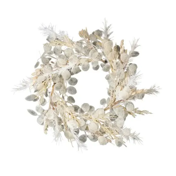 60cm Artificial Wreath - Cream, Eucalyptus