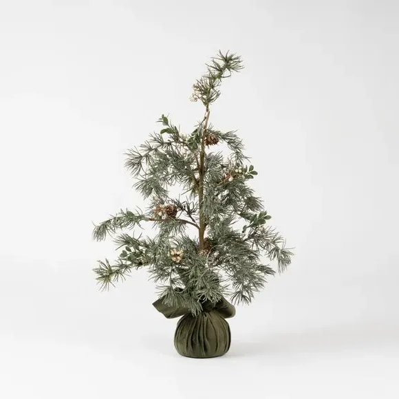 60cm Pre-Lit Christmas Tree - Green, Velvet Base