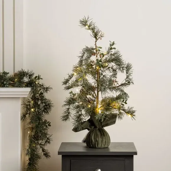 60cm Pre-Lit Christmas Tree - Green, Velvet Base image
