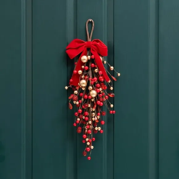 Artificial Bauble & Berry Swag - Red, Velvet image