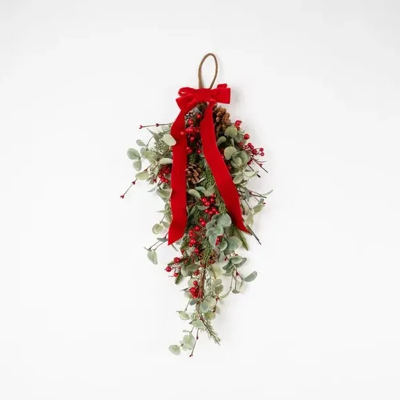 Artificial Berry & Eucalyptus Swag - Red