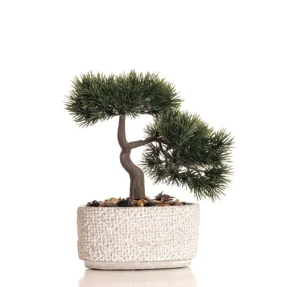 Artificial Bonsai Tree with Pot - Green, Cement
