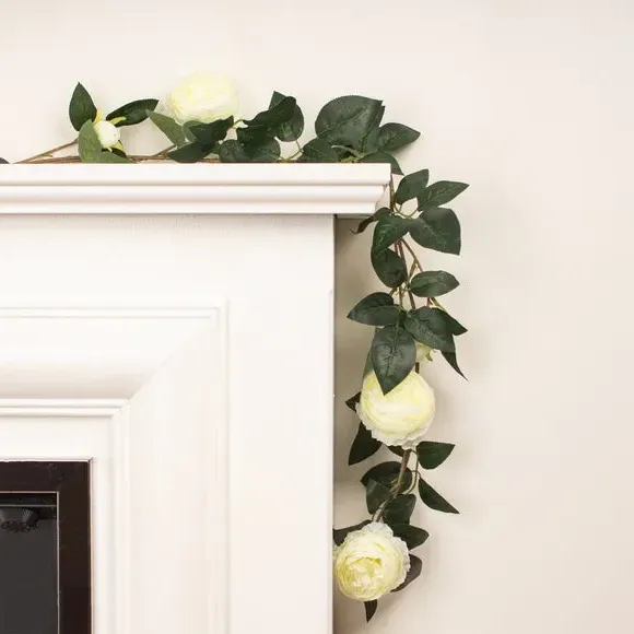 Artificial Camellia Rose Garland - White