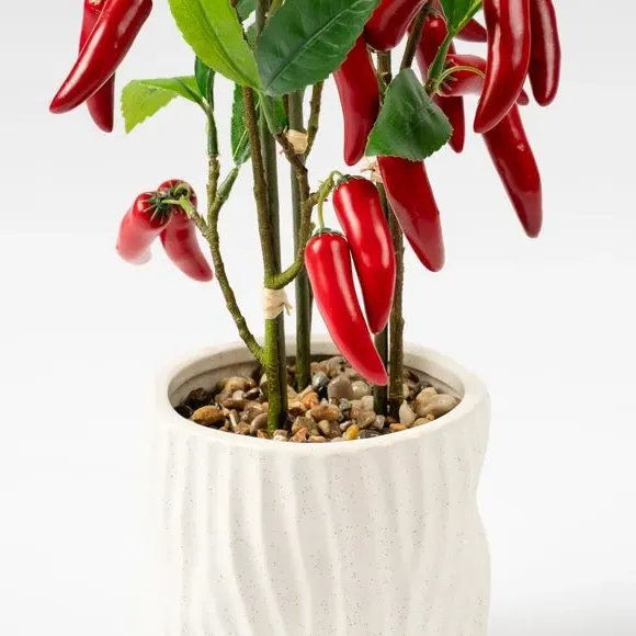 Artificial Chilli Plant - Red, Ceramic Pot