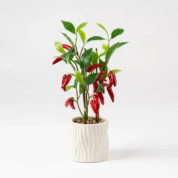 Artificial Chilli Plant - Red, Ceramic Pot