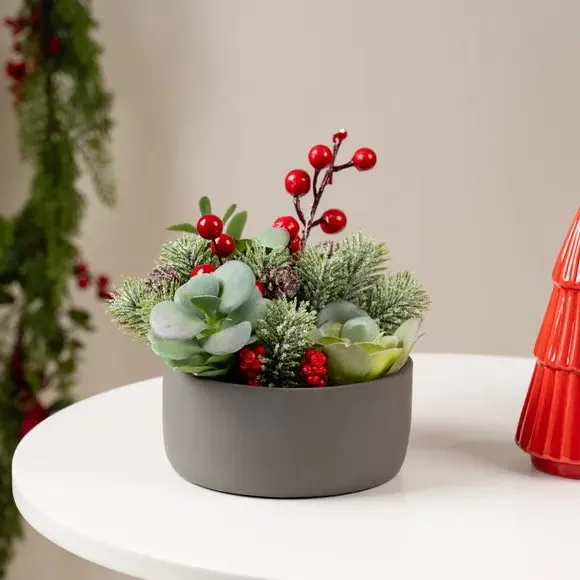 Artificial Christmas Succulent - Green, Cement