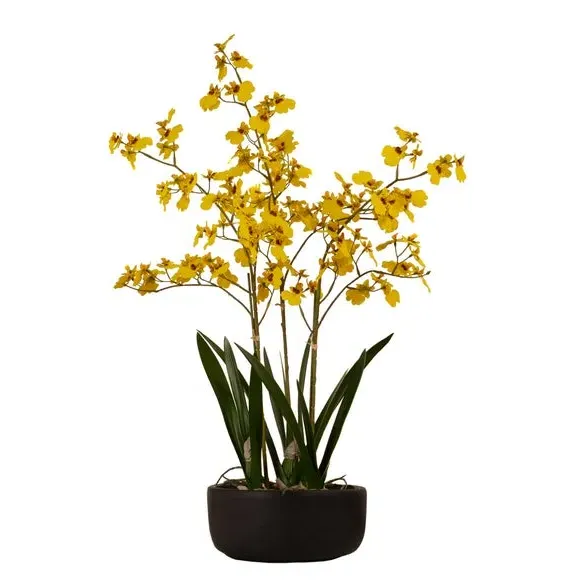 Artificial Dancing Orchid - Yellow, Ceramic Pot