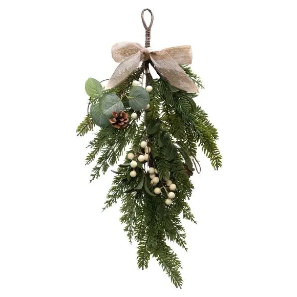 Artificial Door Swag with Hessian Bow - Green