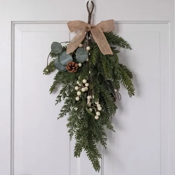 Artificial Door Swag with Hessian Bow - Green image