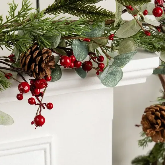 Artificial Eucalyptus Garland - Red Berries