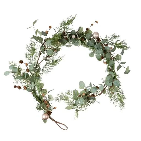Artificial Eucalyptus Garland with Baubles - Green