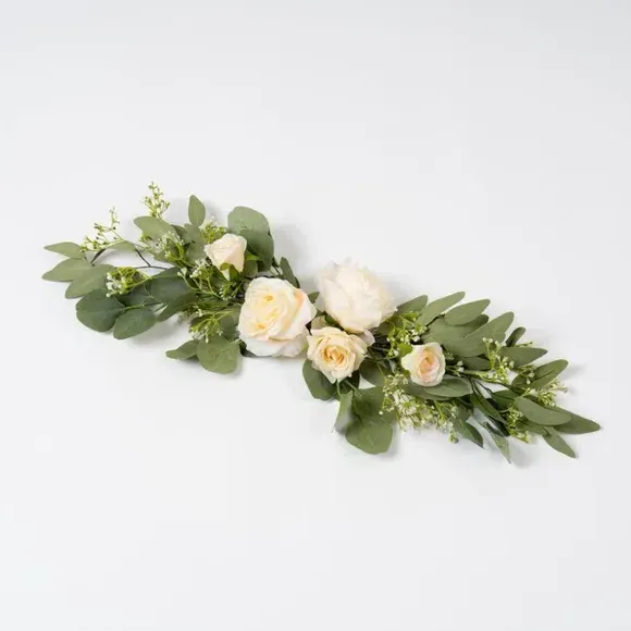 Artificial Eucalyptus & Rose Arrangement - Cream