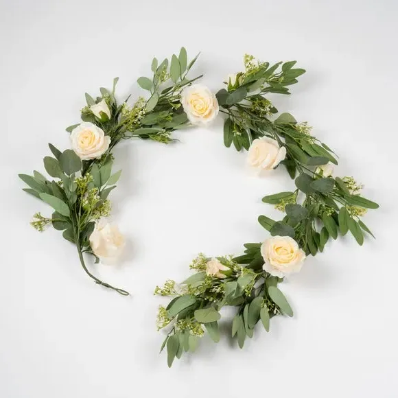 Artificial Eucalyptus & Rose Garland - Cream