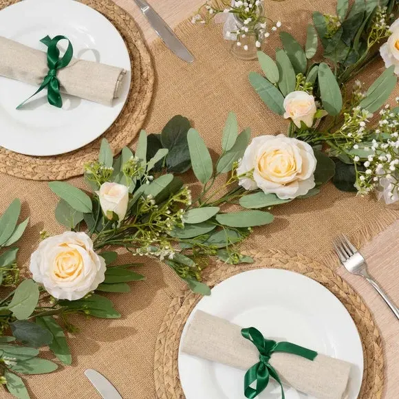 Artificial Eucalyptus & Rose Garland - Cream image