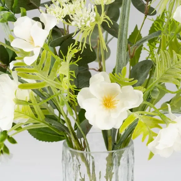Artificial Floral Bouquet with Vase - White