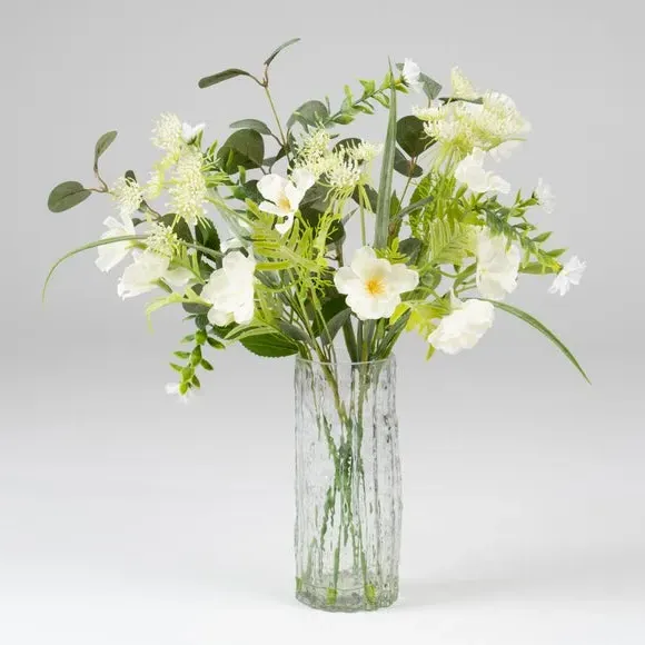Artificial Floral Bouquet with Vase - White