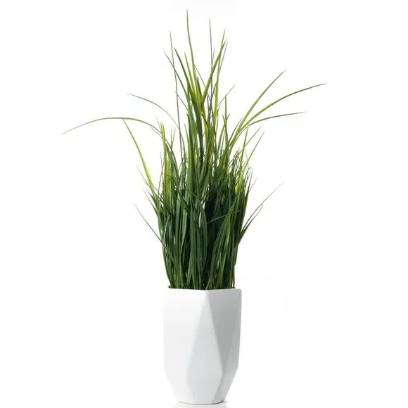 Artificial Grass Plant - Green, Geometric Pot