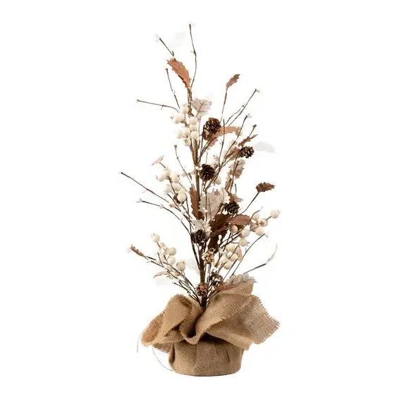 Artificial Holly Tree - Natural, Hessian Pot