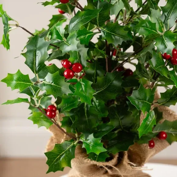 Artificial Holly Tree - Natural, Hessian Pot