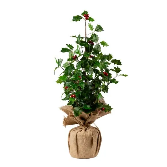 Artificial Holly Tree - Natural, Hessian Pot