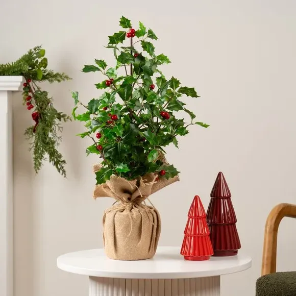 Artificial Holly Tree - Natural, Hessian Pot image