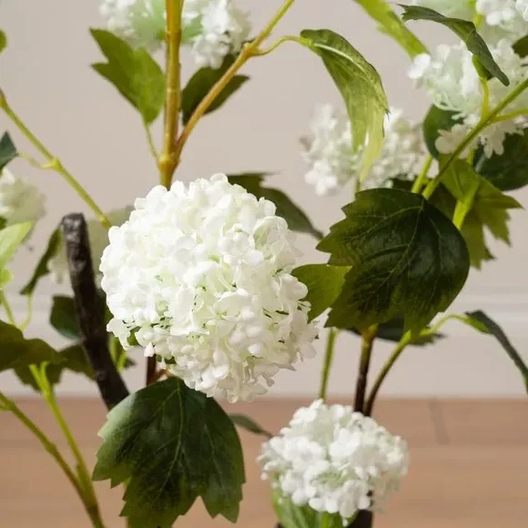 Artificial Hydrangea Plant - Cream, Black Pot