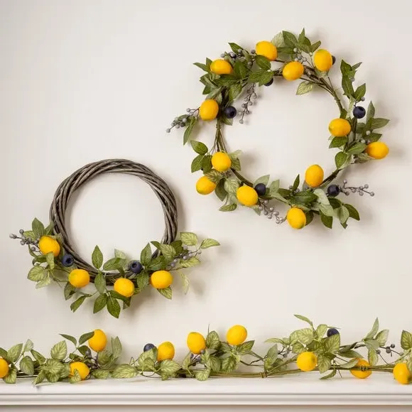 Artificial Lemon & Berry Wreath - Yellow
