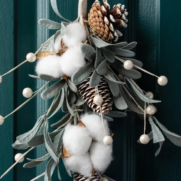 Artificial Mistletoe Swag with Cotton Balls - Green