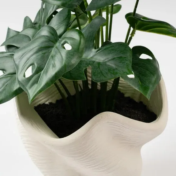 Artificial Monstera Plant - Green, Cement Pot