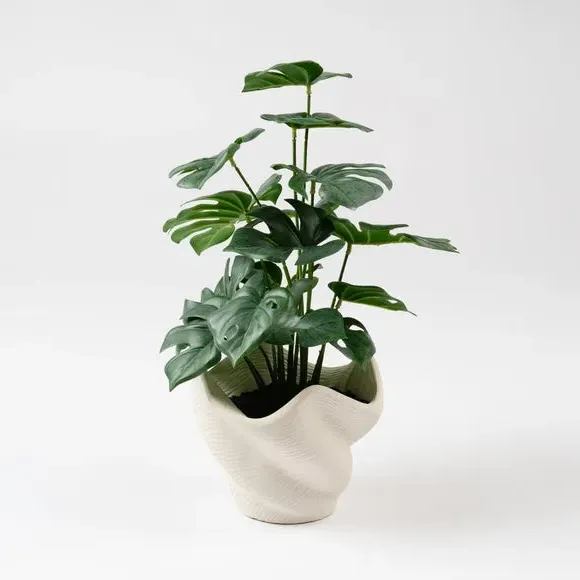 Artificial Monstera Plant - Green, Cement Pot