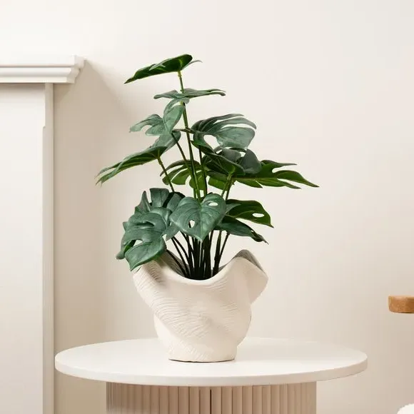 Artificial Monstera Plant - Green, Cement Pot image