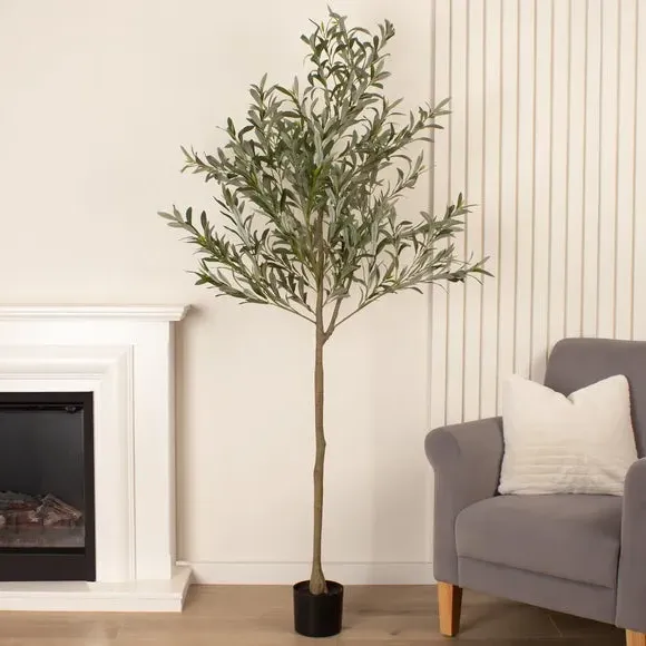 Artificial Olive Tree - Green, Plastic Pot