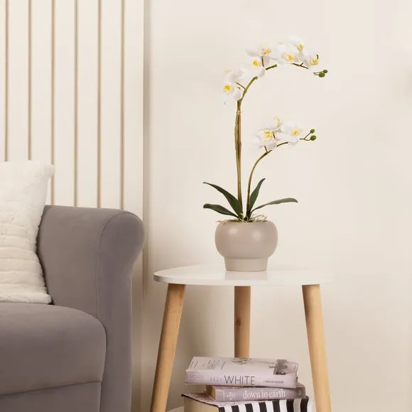 Artificial Orchid in Round Pot - White, Ceramic image