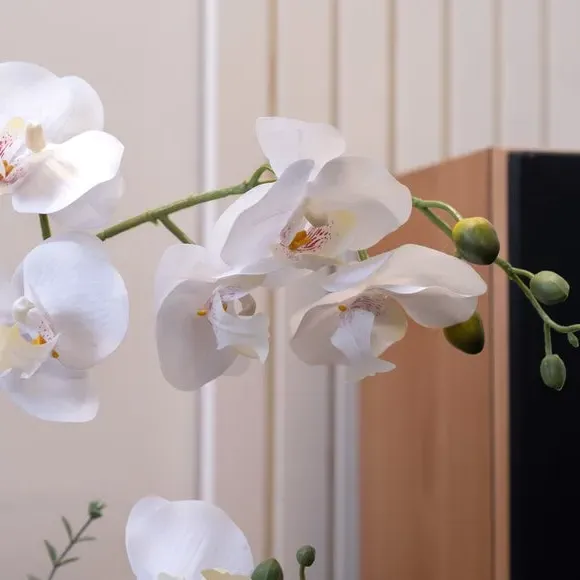 Artificial Orchid Plant Pot - White, Glass