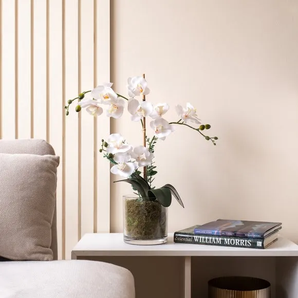Artificial Orchid Plant Pot - White, Glass image