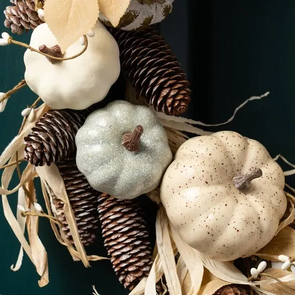 Artificial Pumpkin Wreath - Neutral, Mixed Materials