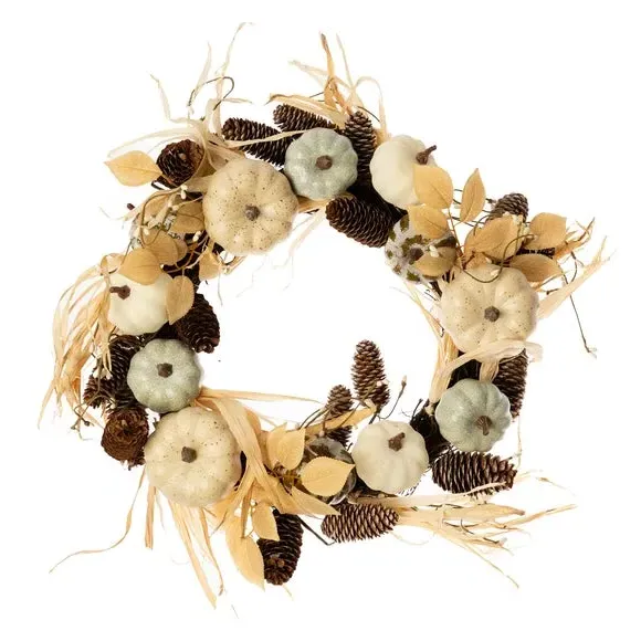 Artificial Pumpkin Wreath - Neutral, Mixed Materials
