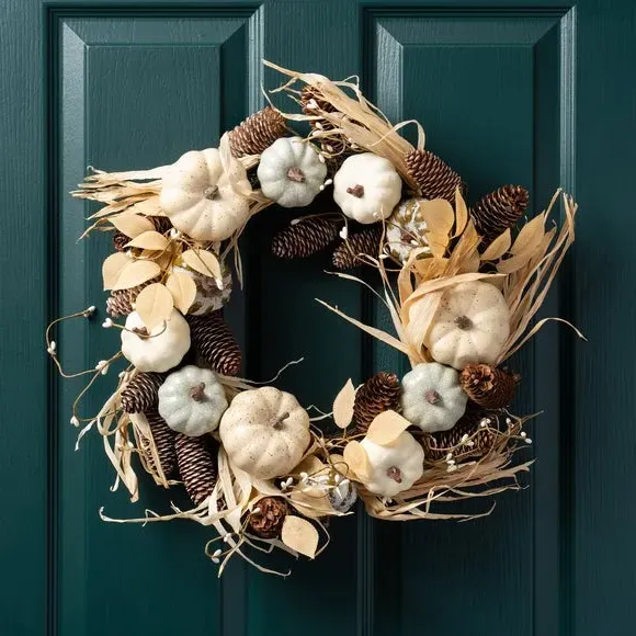 Artificial Pumpkin Wreath - Neutral, Mixed Materials