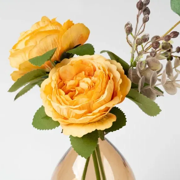 Artificial Rose Arrangement - Yellow, Glass Vase
