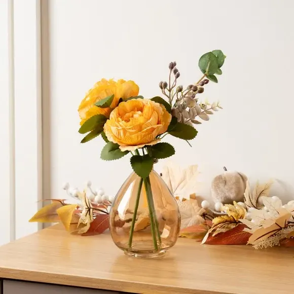 Artificial Rose Arrangement - Yellow, Glass Vase image