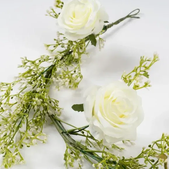 Artificial Rose Garland with Gypsophila - White