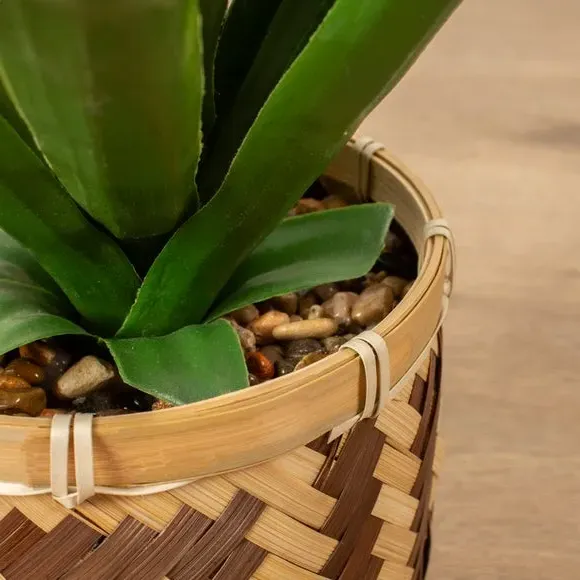 Artificial Spikey Plant - Green, Bamboo Pot