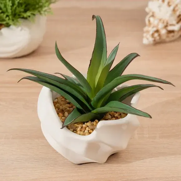 Artificial Succulent in Wavy Pot - Green, Cement