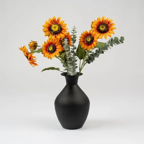 Artificial Sunflower Bouquet - Yellow, Black Vase