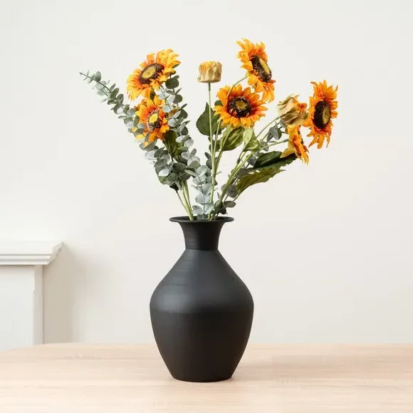 Artificial Sunflower Bouquet - Yellow, Black Vase image