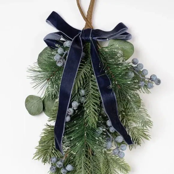 Artificial Swag with Berries - Navy, Velvet Bow