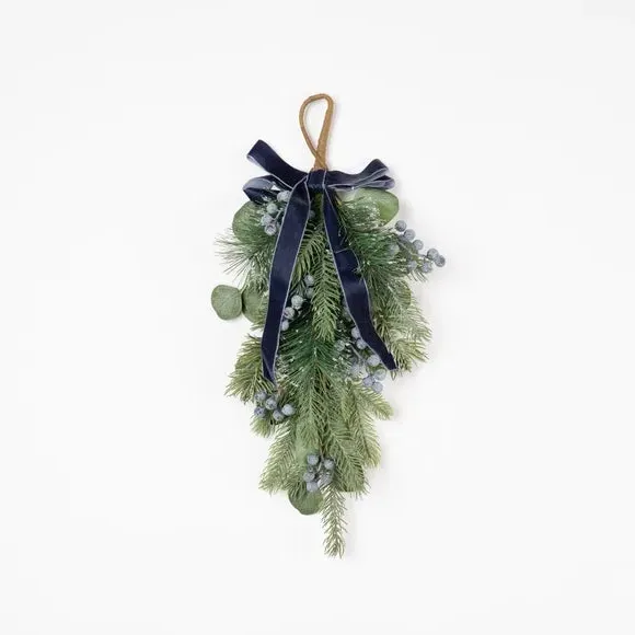 Artificial Swag with Berries - Navy, Velvet Bow