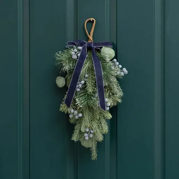 Artificial Swag with Berries - Navy, Velvet Bow image