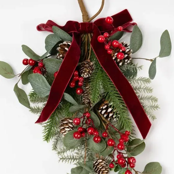 Artificial Swag with Velvet Bow - Red